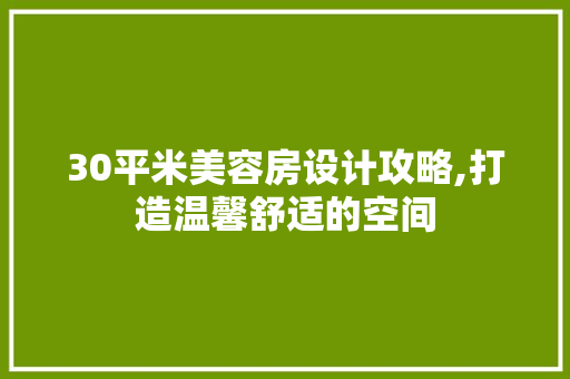 30平米美容房设计攻略,打造温馨舒适的空间