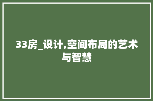33房_设计,空间布局的艺术与智慧