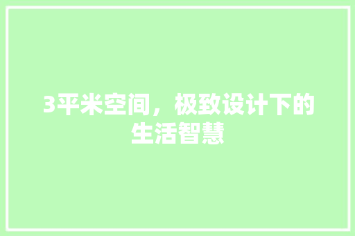 3平米空间，极致设计下的生活智慧
