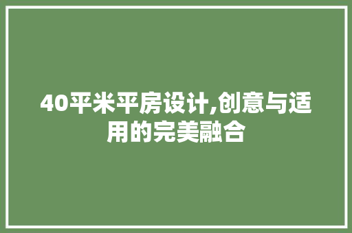 40平米平房设计,创意与适用的完美融合