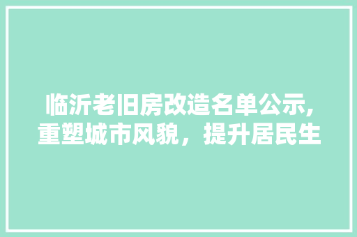 临沂老旧房改造名单公示,重塑城市风貌，提升居民生活品质