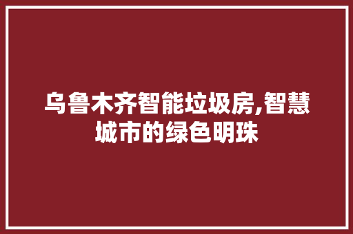 乌鲁木齐智能垃圾房,智慧城市的绿色明珠