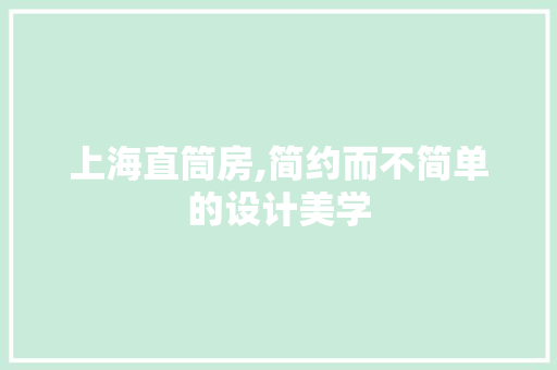 上海直筒房,简约而不简单的设计美学
