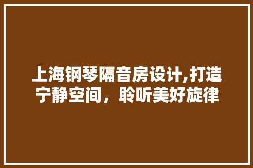 上海钢琴隔音房设计,打造宁静空间，聆听美好旋律