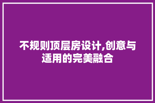 不规则顶层房设计,创意与适用的完美融合