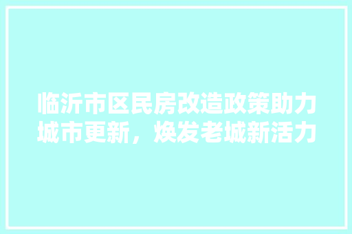 临沂市区民房改造政策助力城市更新，焕发老城新活力
