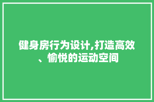 健身房行为设计,打造高效、愉悦的运动空间