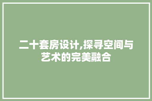 二十套房设计,探寻空间与艺术的完美融合