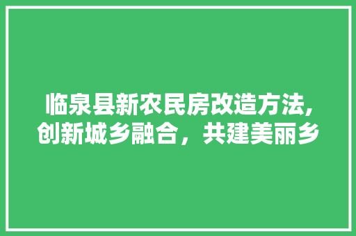 临泉县新农民房改造方法,创新城乡融合，共建美丽乡村