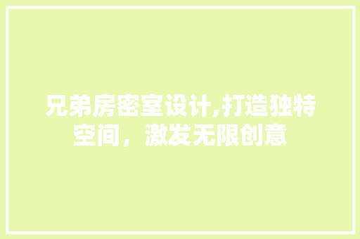兄弟房密室设计,打造独特空间，激发无限创意