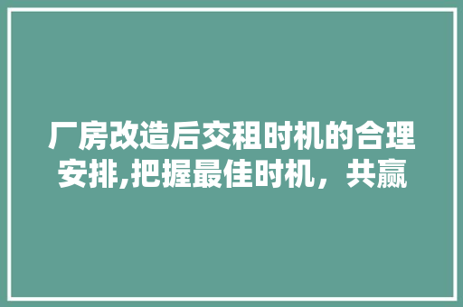厂房改造后交租时机的合理安排,把握最佳时机，共赢发展