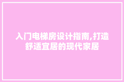 入门电梯房设计指南,打造舒适宜居的现代家居