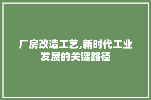 厂房改造工艺,新时代工业发展的关键路径