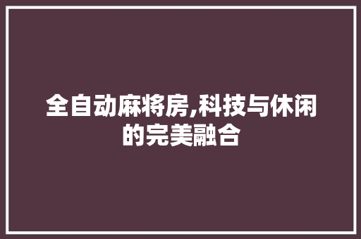 全自动麻将房,科技与休闲的完美融合