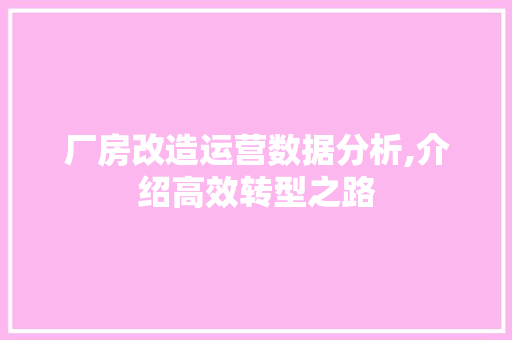 厂房改造运营数据分析,介绍高效转型之路