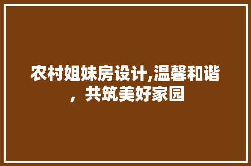 农村姐妹房设计,温馨和谐，共筑美好家园