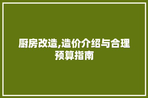 厨房改造,造价介绍与合理预算指南