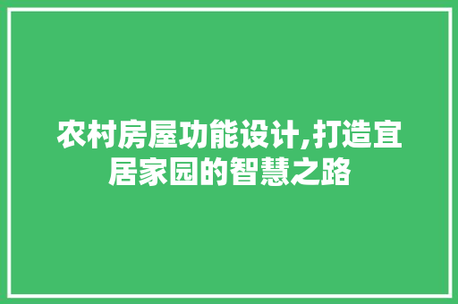 农村房屋功能设计,打造宜居家园的智慧之路
