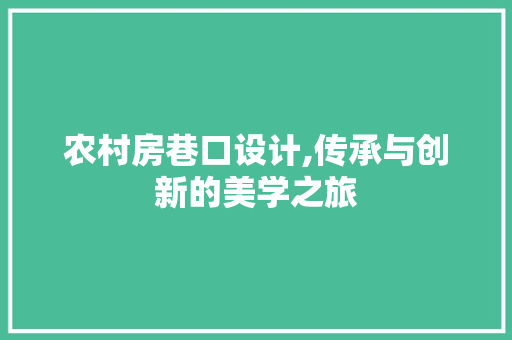 农村房巷口设计,传承与创新的美学之旅 庭院装修