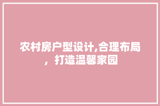 农村房户型设计,合理布局，打造温馨家园