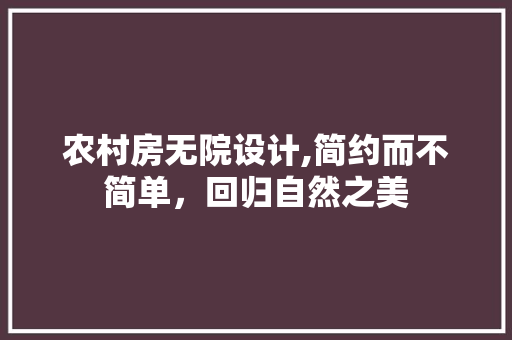 农村房无院设计,简约而不简单，回归自然之美