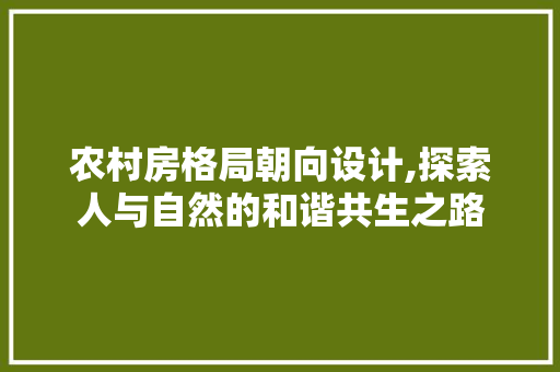 农村房格局朝向设计,探索人与自然的和谐共生之路
