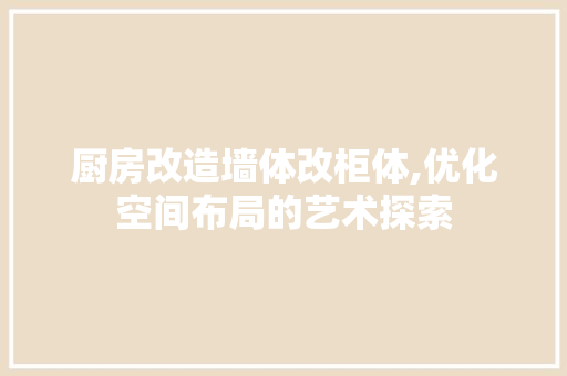 厨房改造墙体改柜体,优化空间布局的艺术探索