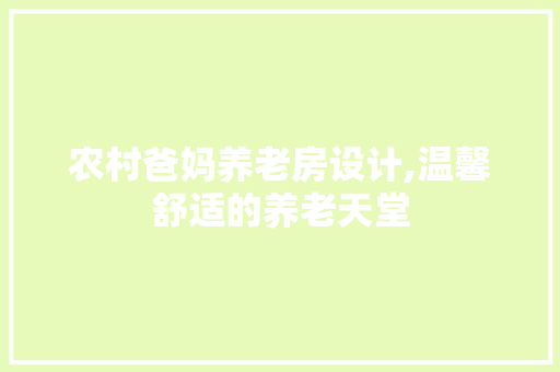 农村爸妈养老房设计,温馨舒适的养老天堂