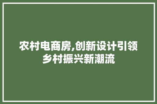 农村电商房,创新设计引领乡村振兴新潮流 建筑设计