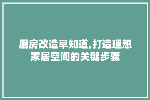厨房改造早知道,打造理想家居空间的关键步骤