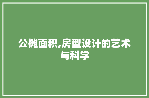 公摊面积,房型设计的艺术与科学