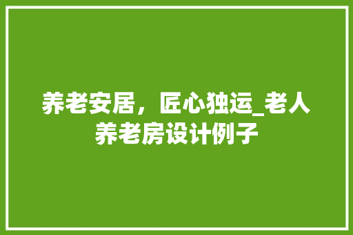 养老安居，匠心独运_老人养老房设计例子