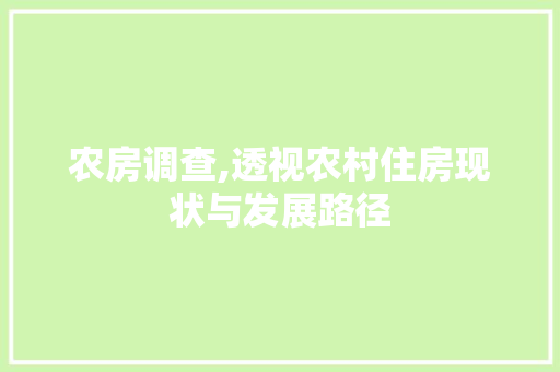 农房调查,透视农村住房现状与发展路径