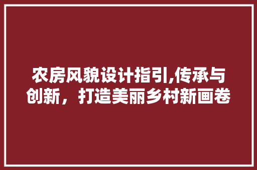 农房风貌设计指引,传承与创新，打造美丽乡村新画卷 地面装修