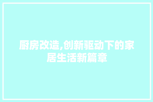 厨房改造,创新驱动下的家居生活新篇章