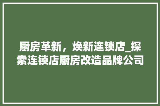 厨房革新，焕新连锁店_探索连锁店厨房改造品牌公司引领行业潮流