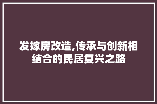 发嫁房改造,传承与创新相结合的民居复兴之路