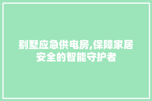 别墅应急供电房,保障家居安全的智能守护者