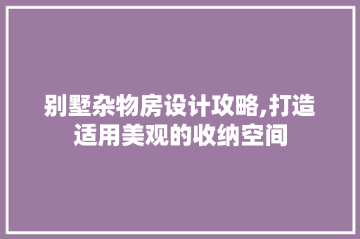 别墅杂物房设计攻略,打造适用美观的收纳空间