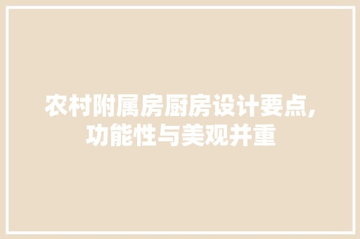 农村附属房厨房设计要点,功能性与美观并重