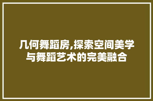 几何舞蹈房,探索空间美学与舞蹈艺术的完美融合