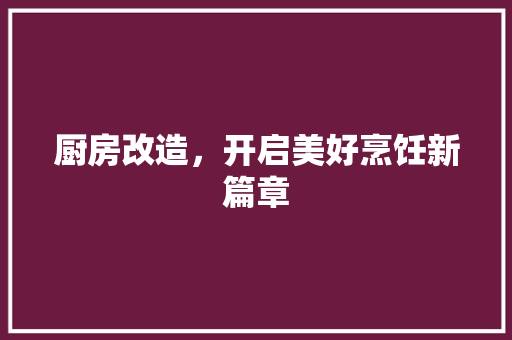 厨房改造，开启美好烹饪新篇章