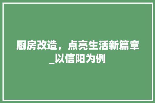 厨房改造，点亮生活新篇章_以信阳为例