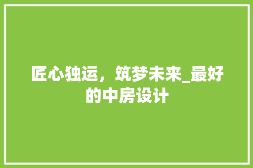 匠心独运，筑梦未来_最好的中房设计