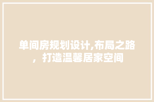 单间房规划设计,布局之路，打造温馨居家空间