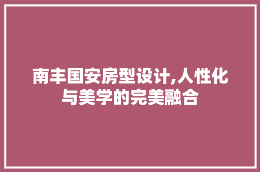 南丰国安房型设计,人性化与美学的完美融合