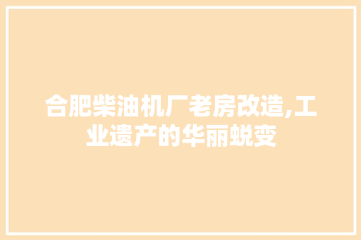 合肥柴油机厂老房改造,工业遗产的华丽蜕变