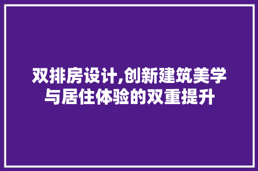 双排房设计,创新建筑美学与居住体验的双重提升
