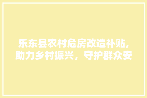 乐东县农村危房改造补贴,助力乡村振兴，守护群众安居乐业