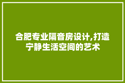 合肥专业隔音房设计,打造宁静生活空间的艺术